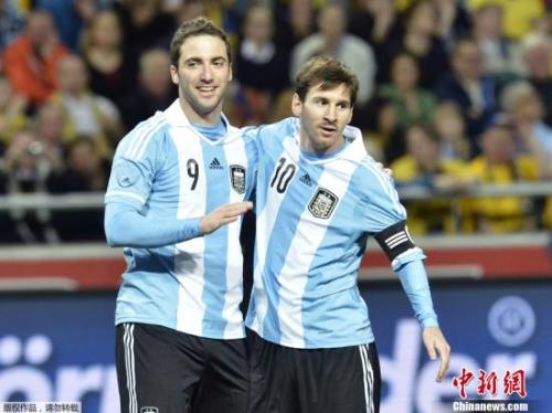 资料图：阿根廷已经拥有了梅西与伊瓜因